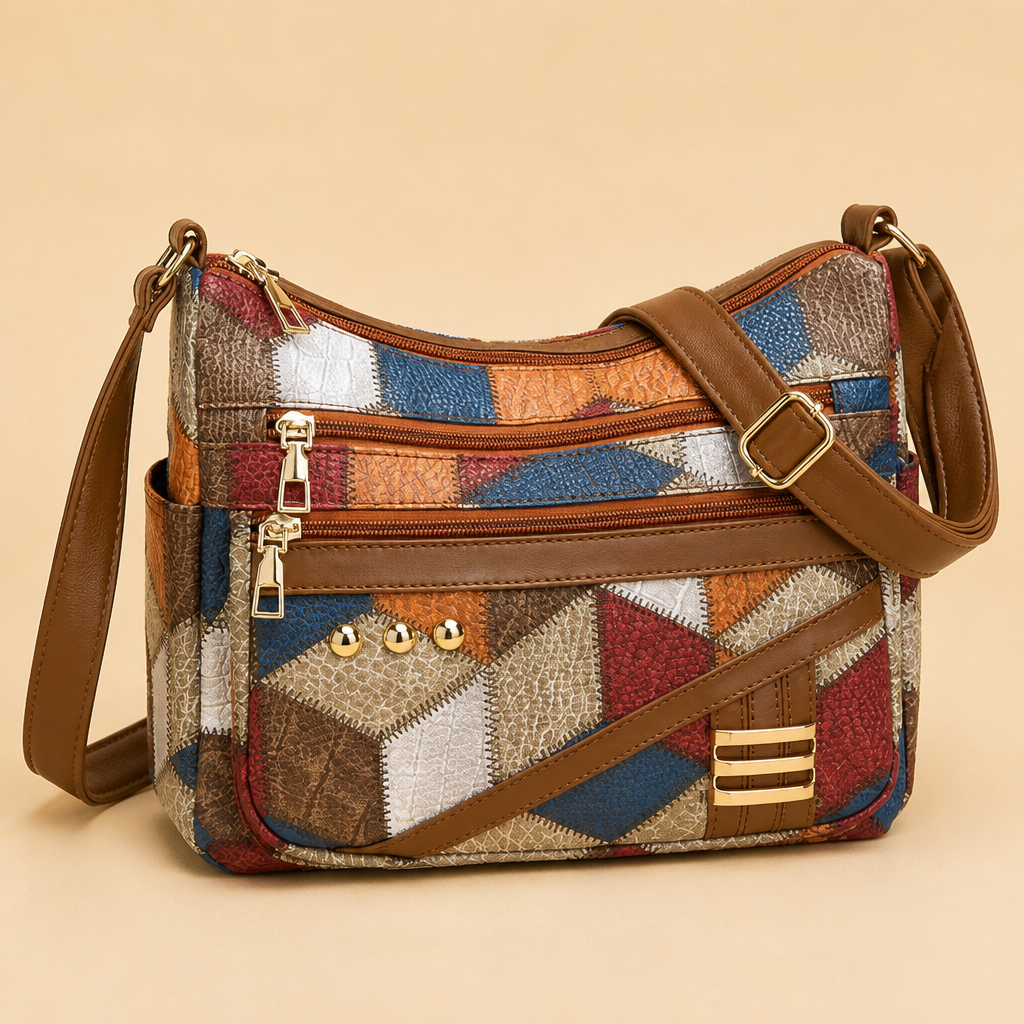 Mosaica™ – Vintage Geometric Patchwork Shoulder Bag with Adjustable Strap
