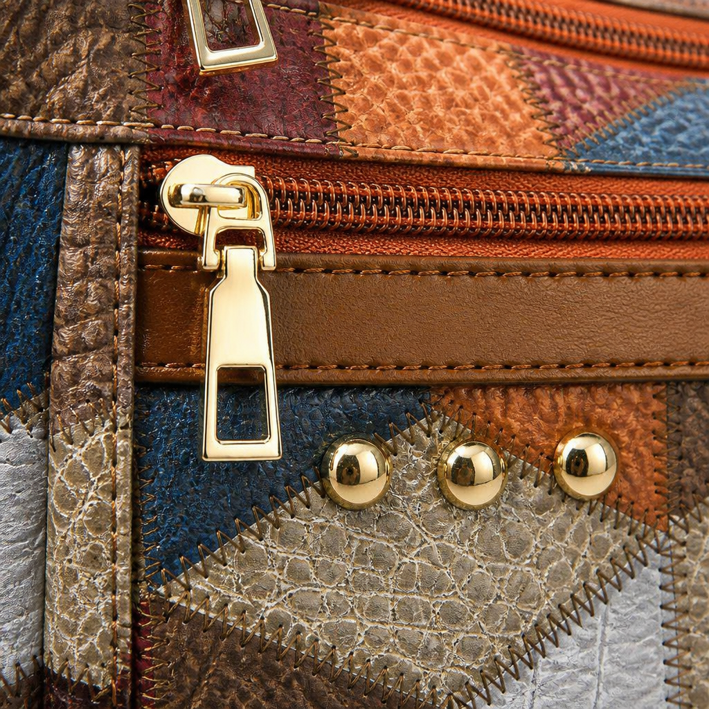 Mosaica™ – Vintage Geometric Patchwork Shoulder Bag with Adjustable Strap