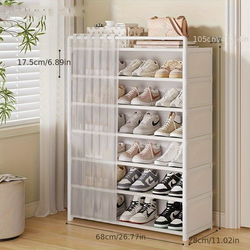 Foldable Shoe Rack with Dust Cover Curtain