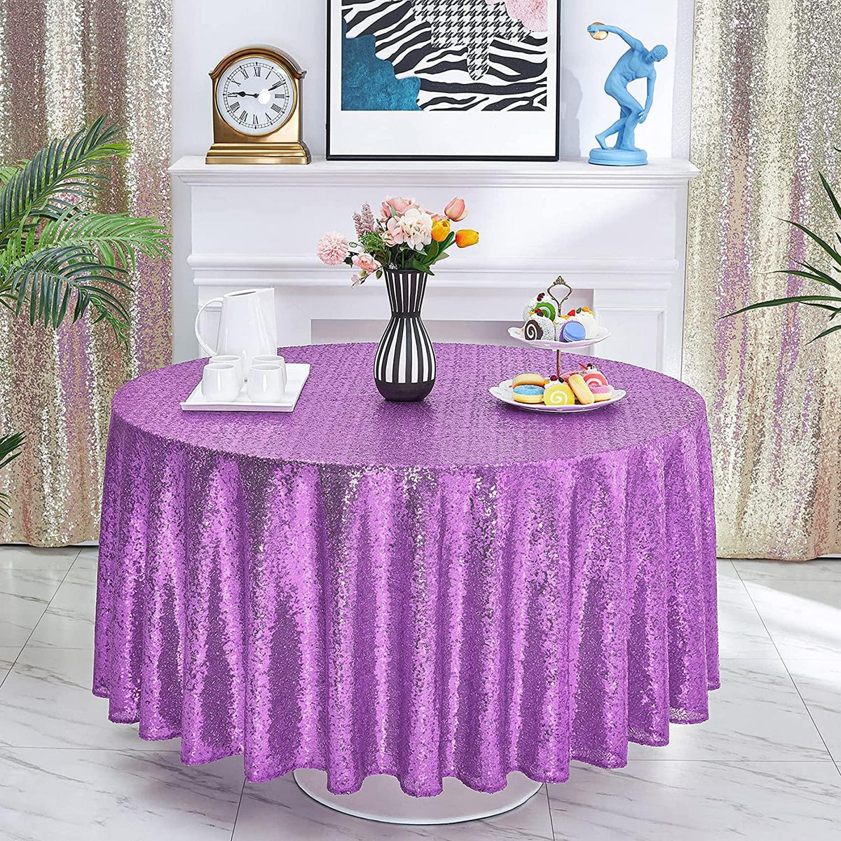 120 inch Round Sequin Tablecloth Wedding Arch, Glitter Tablecloth Arbor for Bridal Shower Decorations, Birthday, Wedding - If you say i do