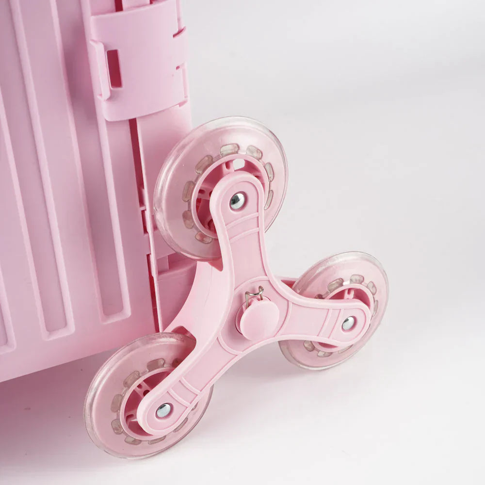 Folding Storage Bin on Wheels for Stairs or Smooth Surfaces