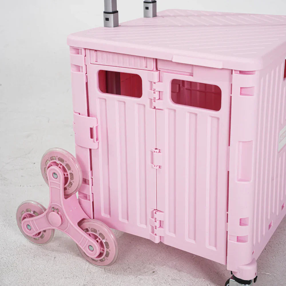 Folding Storage Bin on Wheels for Stairs or Smooth Surfaces