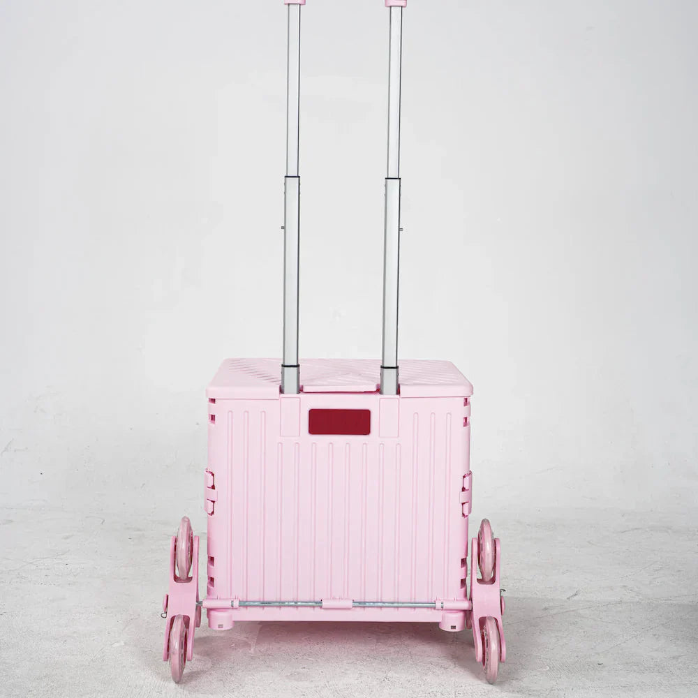 Folding Storage Bin on Wheels for Stairs or Smooth Surfaces