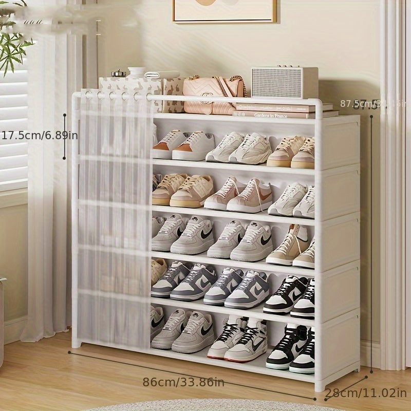 Foldable Shoe Rack with Dust Cover Curtain
