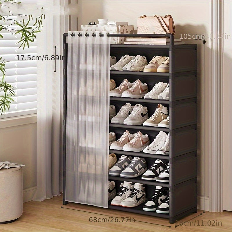 Foldable Shoe Rack with Dust Cover Curtain