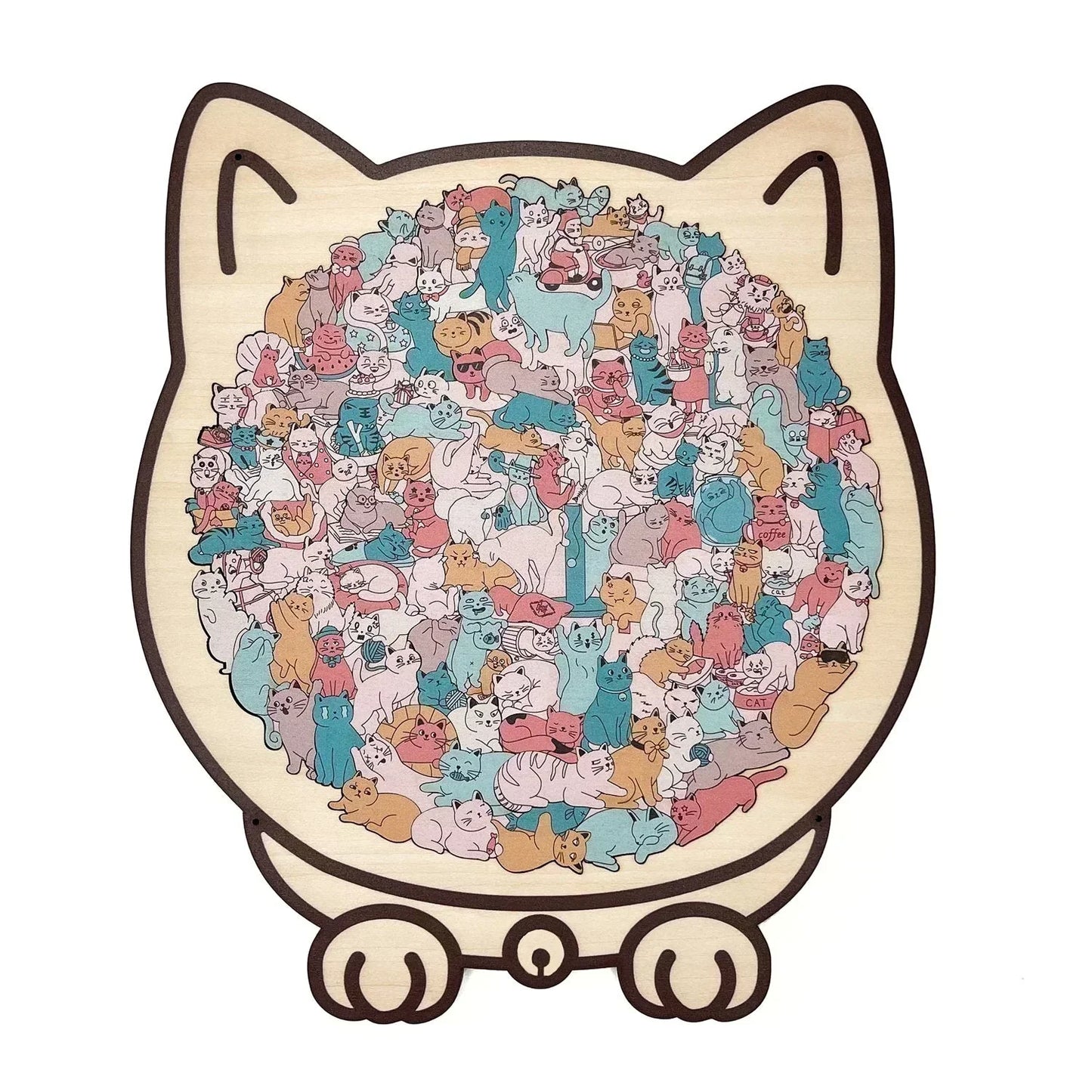 Kitty-Clique Wooden Puzzle – Cat-Shaped Relaxing Challenge