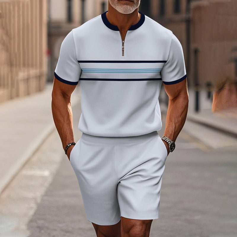 Marsten™ – Tailored Zip-Collar Shirt and Shorts Set for Men