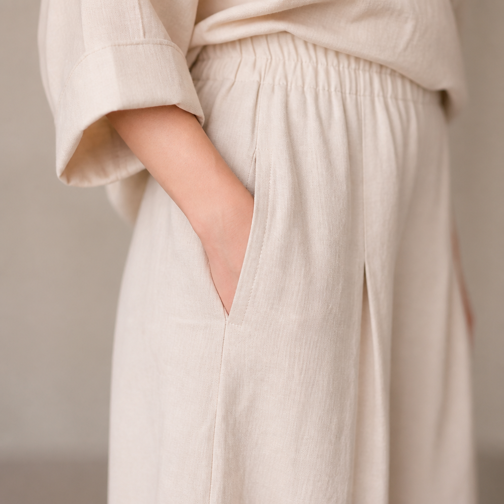 LioraLuxe™ – Relaxed Layered V-Neck Top & Wide-Leg Pant Set