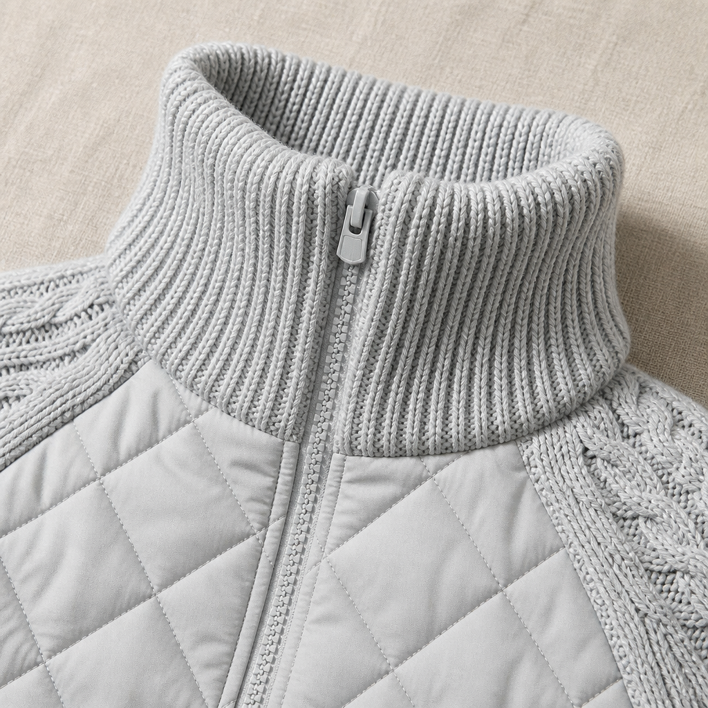 Norvelle™ – Cozy Quilted Winter Jacket with Cable-Knit Sleeves