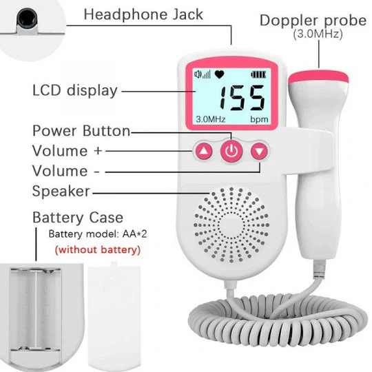 LCD Display Fetal Heart Rate Monitor Featuring Sound Detection