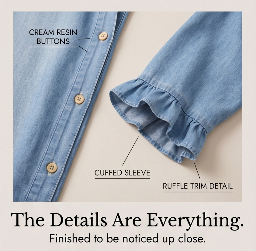 Aveline™ - Soft Chambray Shirt Dress with Ruffle Hem