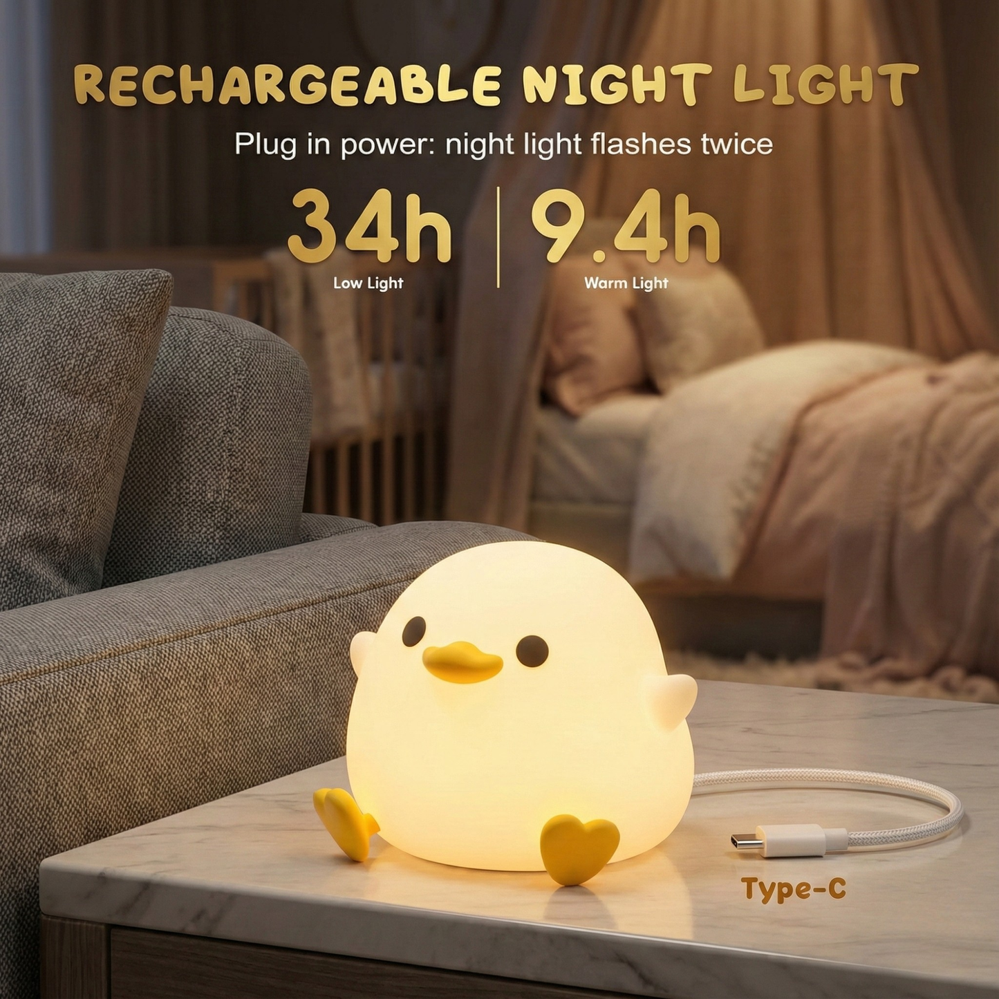 GlideGlow — Cute LED Night Light Lamp for Bedside & Kids Room Decor