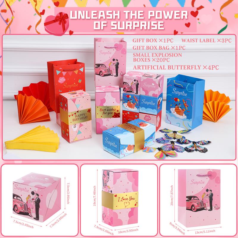 20 Bounces Surprise Gift Box with Flying Butterfly Toys Explosion Unique Folding Bouncing Red Envelope Cash Box