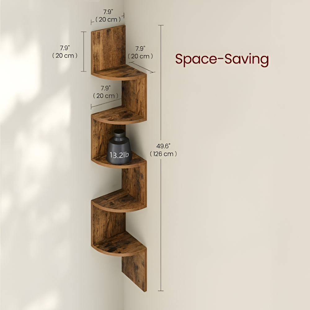 Corner Shelf 5 Tiers | Zigzag Style with Shelves | Space-Saving Corner Fit | CornerZig