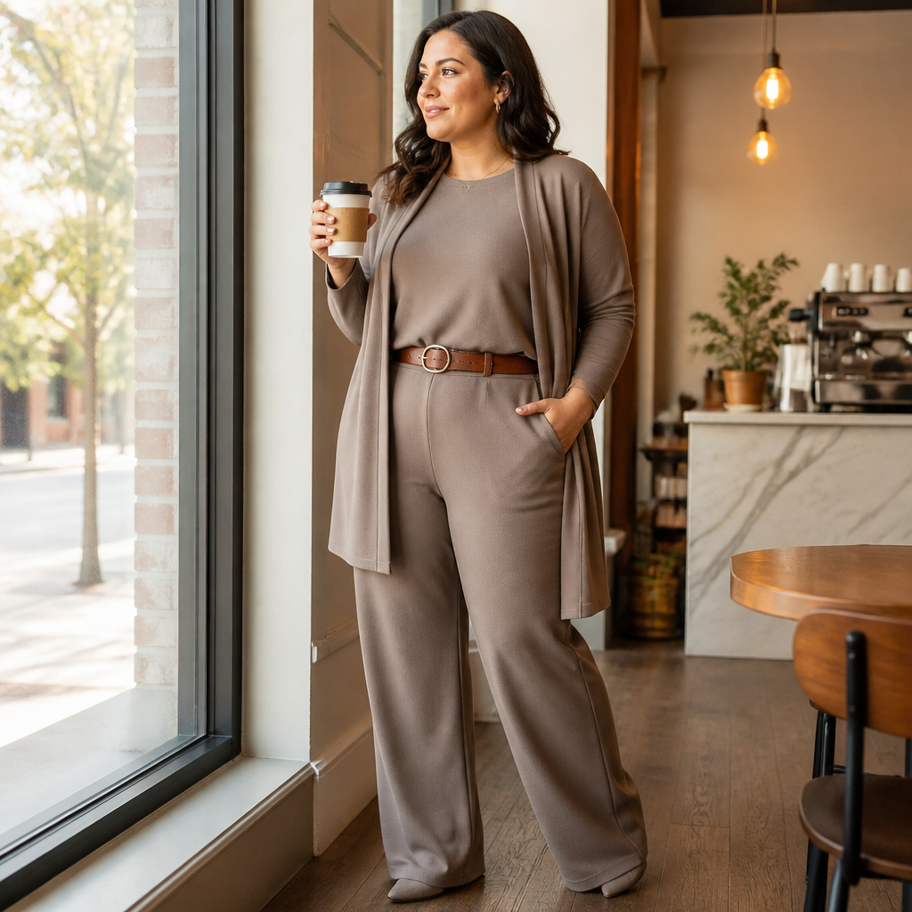 LumeEra™ – Relaxed 3-Piece Lounge Set with Long Open-Front Cardigan