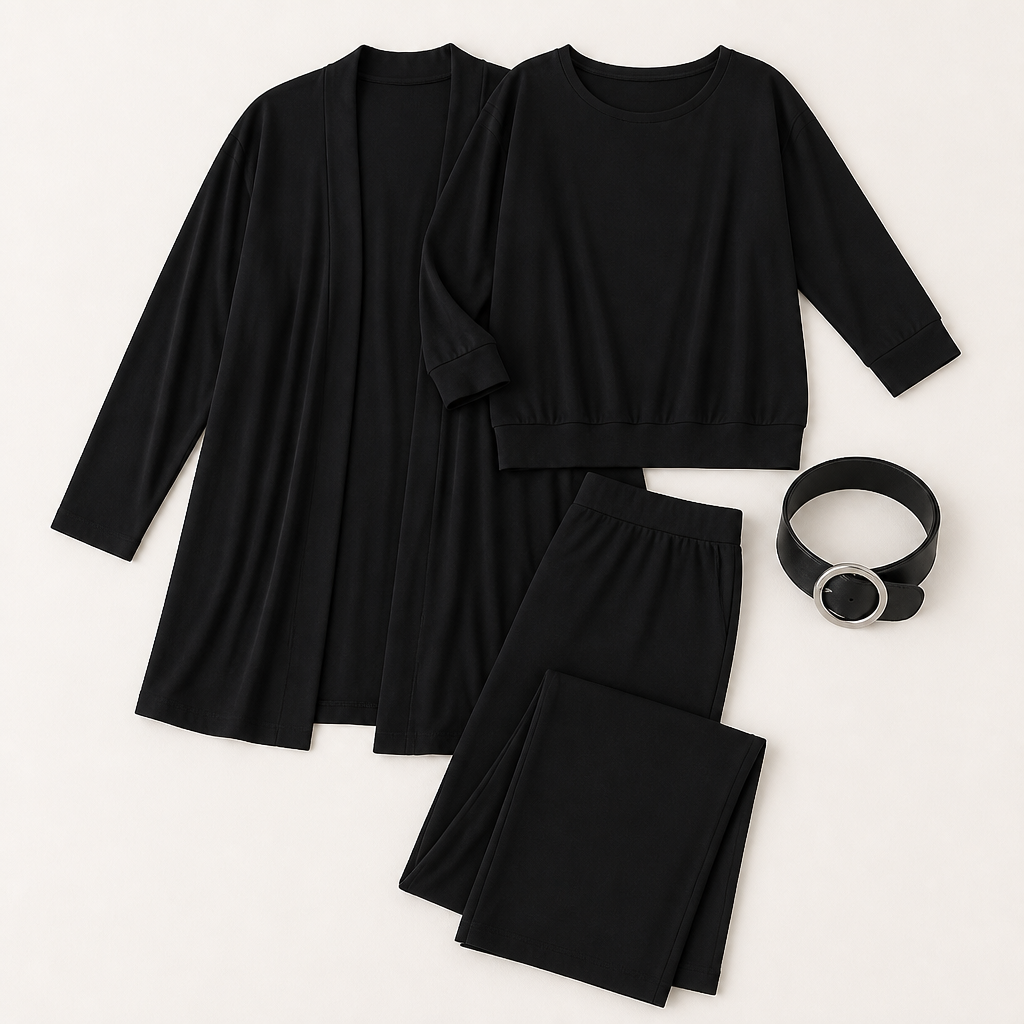 LumeEra™ – Relaxed 3-Piece Lounge Set with Long Open-Front Cardigan