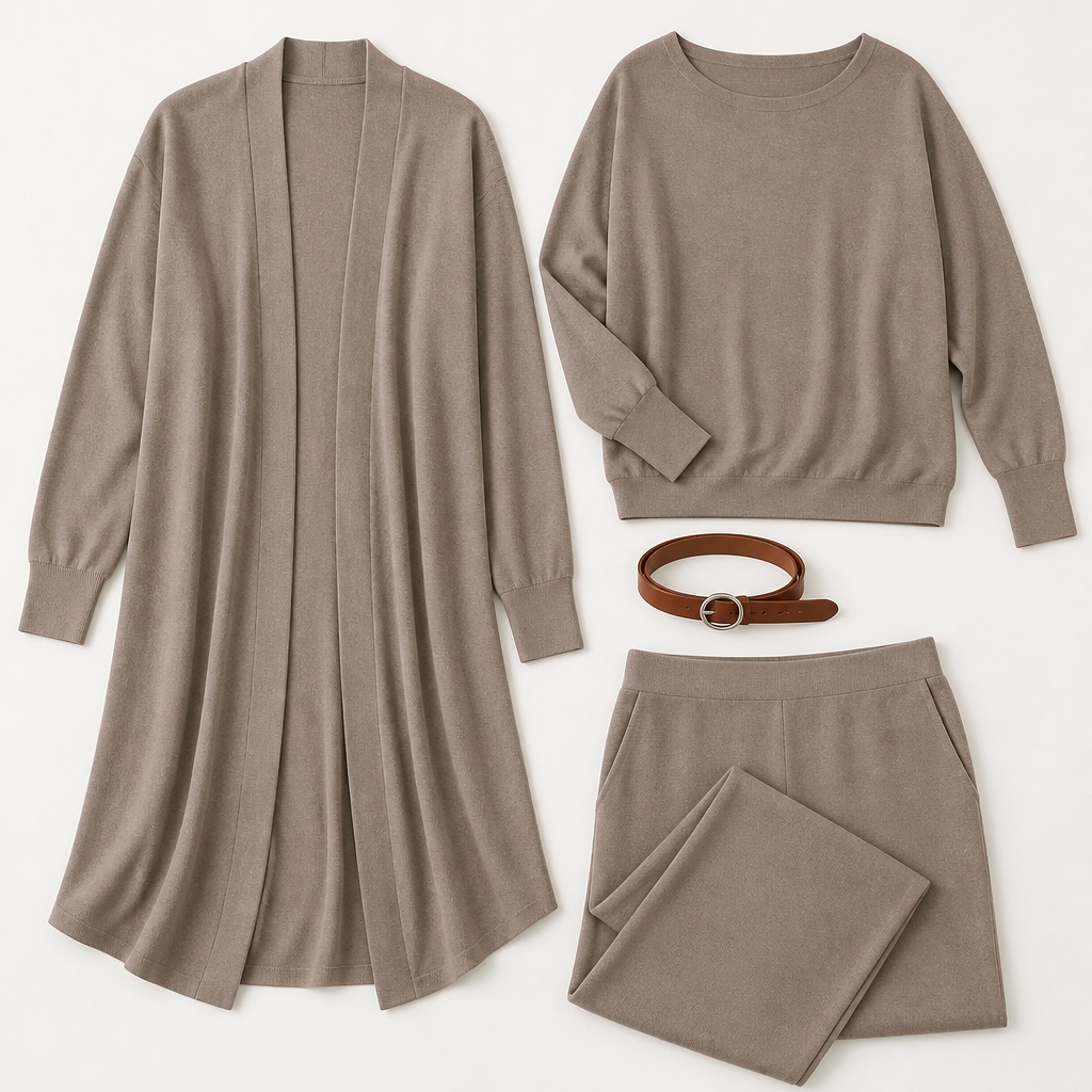 LumeEra™ – Relaxed 3-Piece Lounge Set with Long Open-Front Cardigan