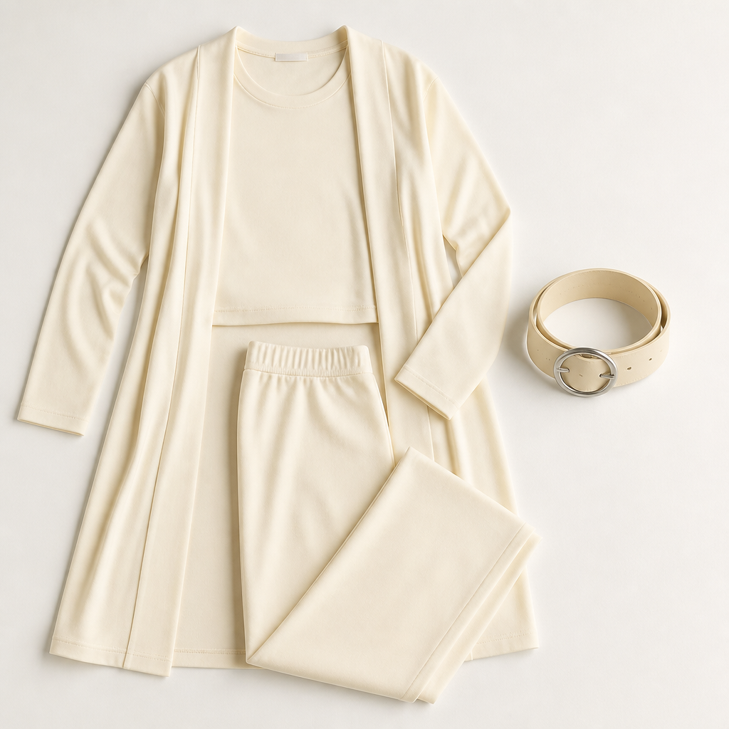 LumeEra™ – Relaxed 3-Piece Lounge Set with Long Open-Front Cardigan
