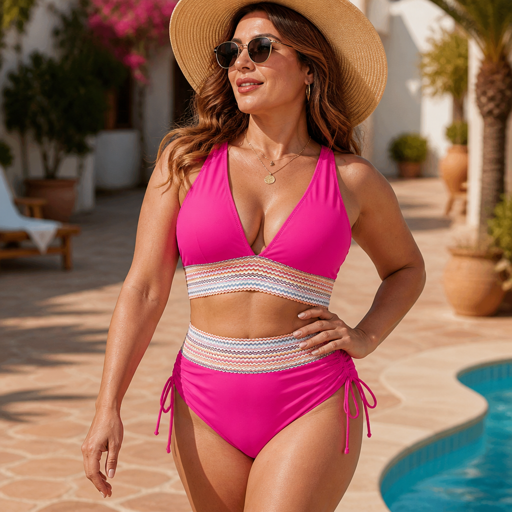LumeaFit™ – High Waist Tummy Control Bikini with Ruched Drawstring Sides