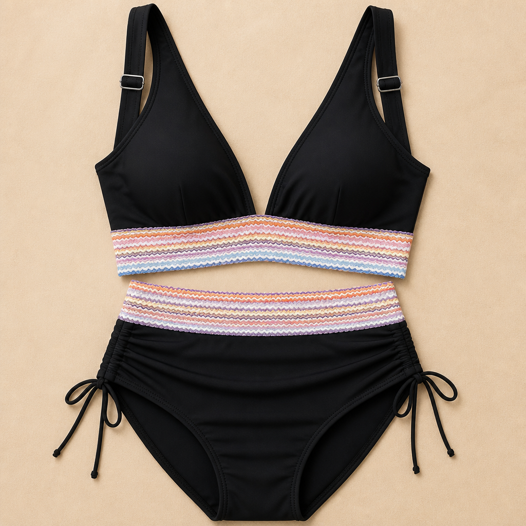 LumeaFit™ – High Waist Tummy Control Bikini with Ruched Drawstring Sides