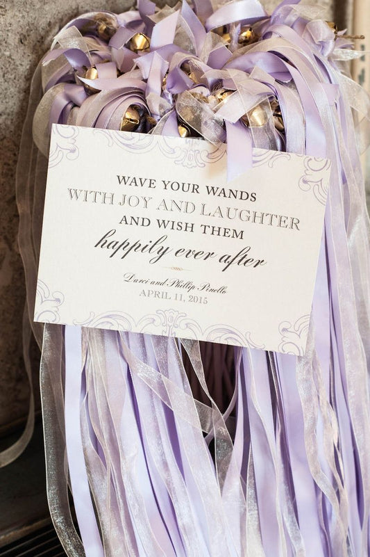 Romantic Lavender Wedding Ribbon Wands with Gold Bells