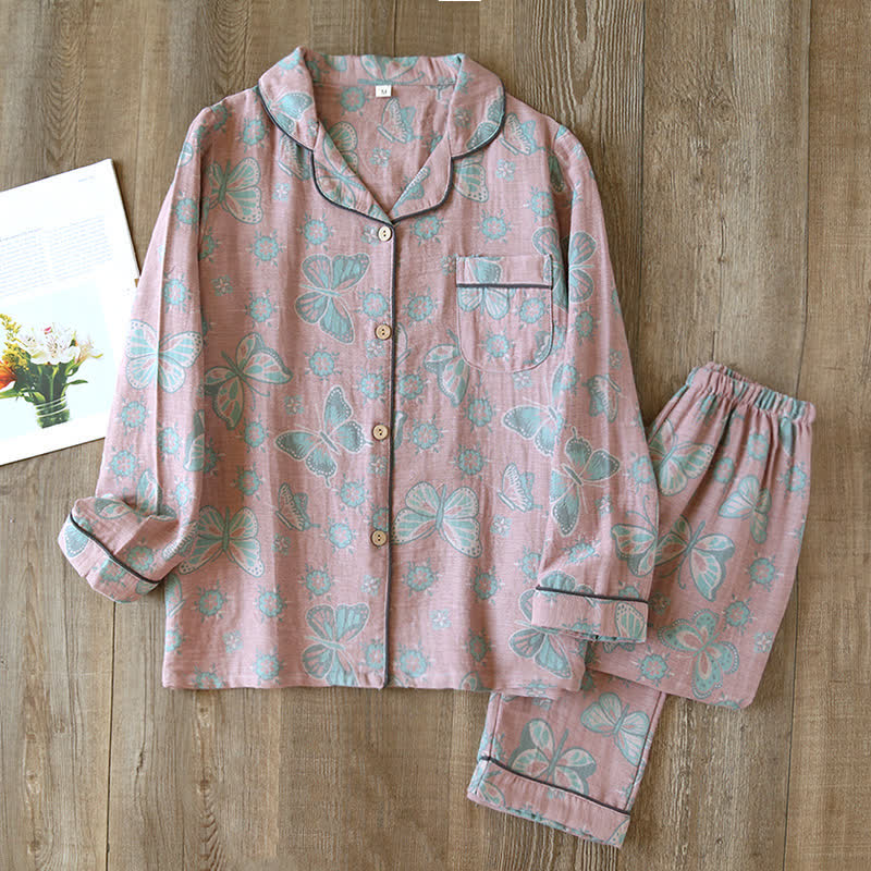Ownkoti Vintage Butterfly Print Cotton Loungewear Set - Pink - XL - image 8