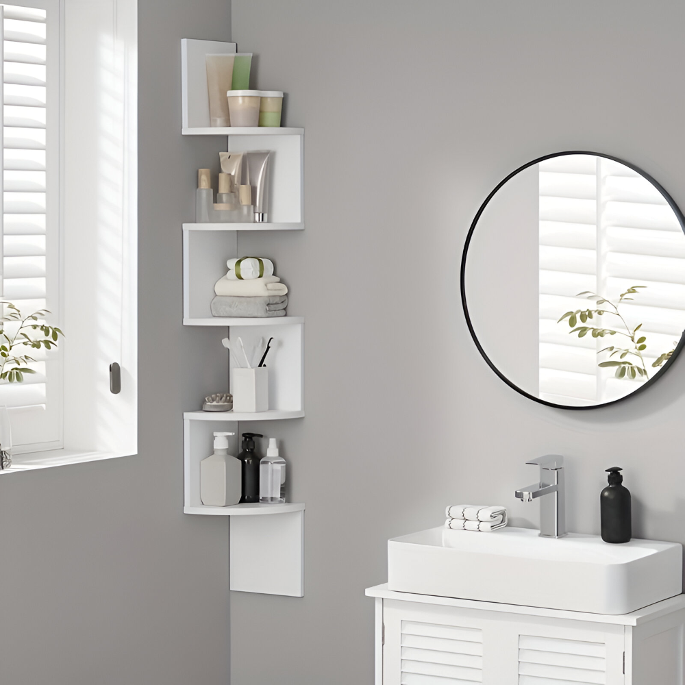 Corner Shelf 5 Tiers | Zigzag Style with Shelves | Space-Saving Corner Fit | CornerZig
