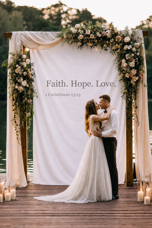 Personalized Wedding Backdrop for Wedding Photography, 'Faith. Hope. Love.' Backdrop