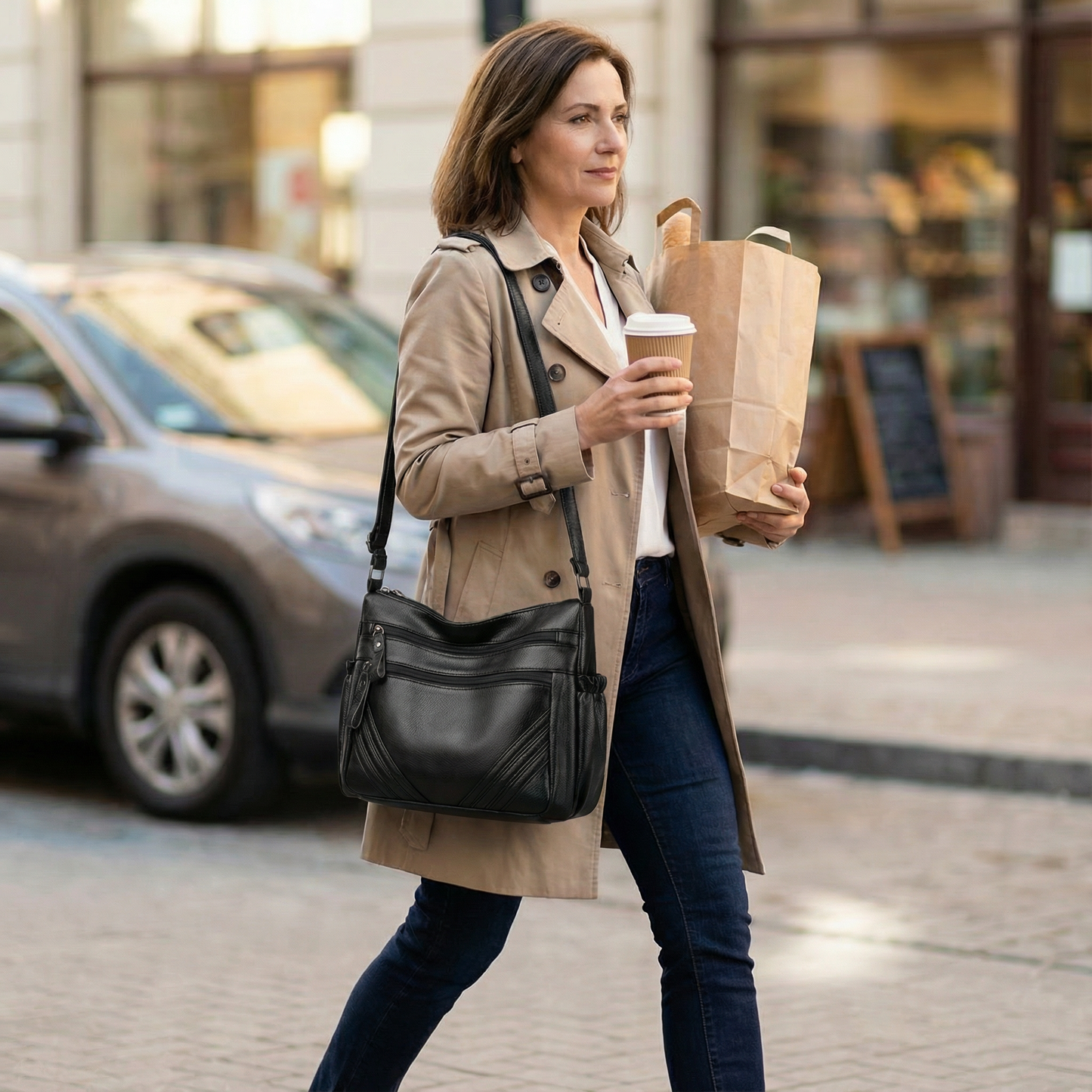 Carria™ – Soft Leather Multi Pocket Shoulder Bag