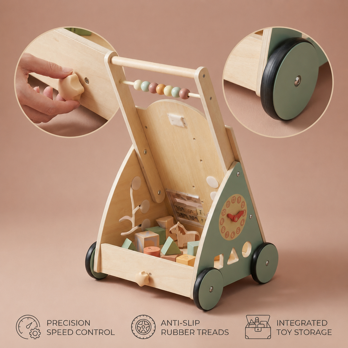 Wooden Baby Push Walker Montessori | The First-Stride Atelier