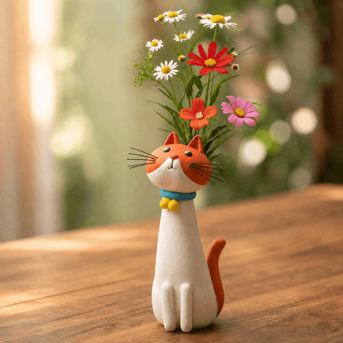 Felina – Handmade Ceramic Cat Flower Vase Orange Tabby