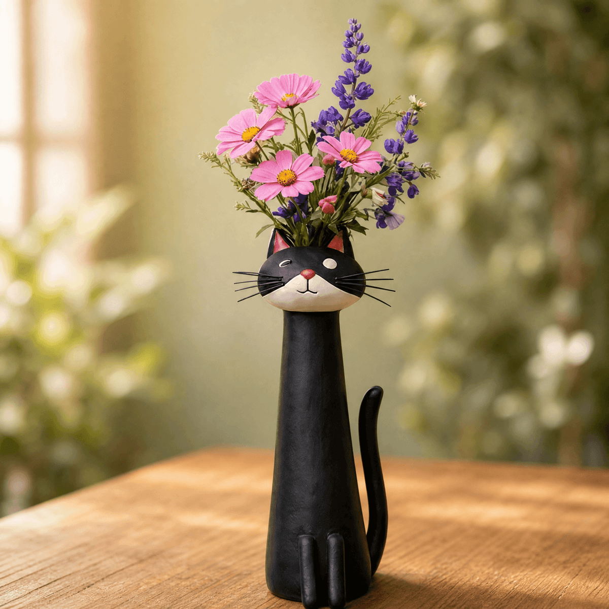 Felina – Handmade Ceramic Cat Flower Vase Solid Black