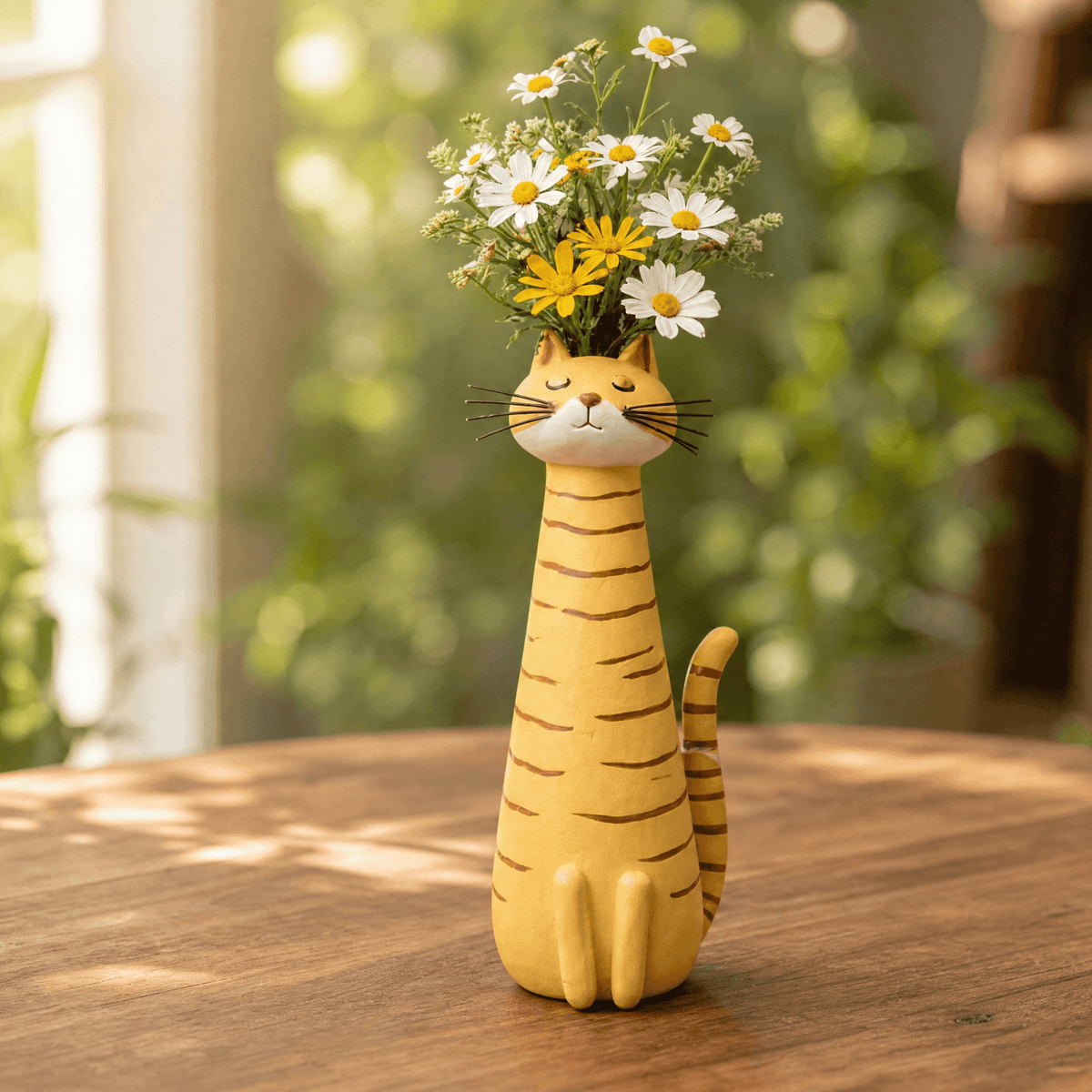 Felina – Handmade Ceramic Cat Flower Vase Tiger Stripe