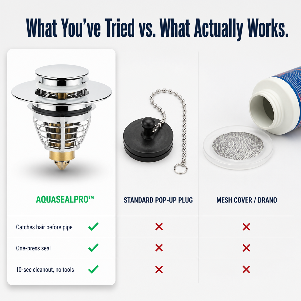 AquaSealPro™ — Trap Hair, Seal Drains, Pop Clean With One Press