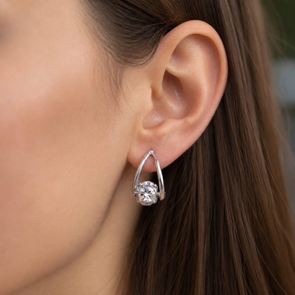 Lumelle™ – Crystal Solitaire Drop Hoop Earrings