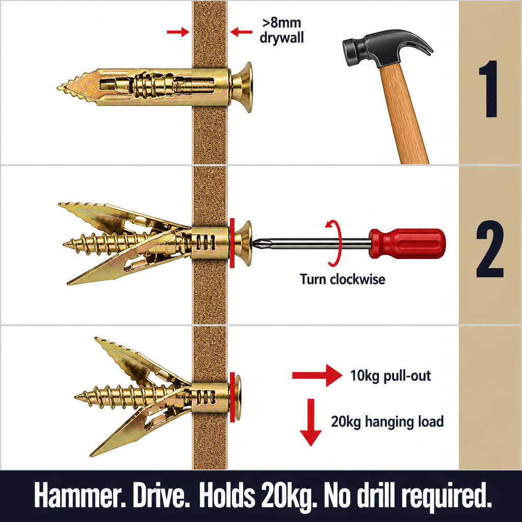 TitanFixx — Hammer-In Steel Anchors That Grip Drywall From the Back