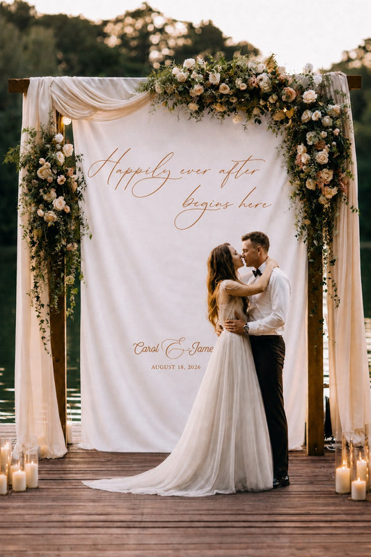 Personalized Wedding Backdrop - Happily Ever After Begins Here