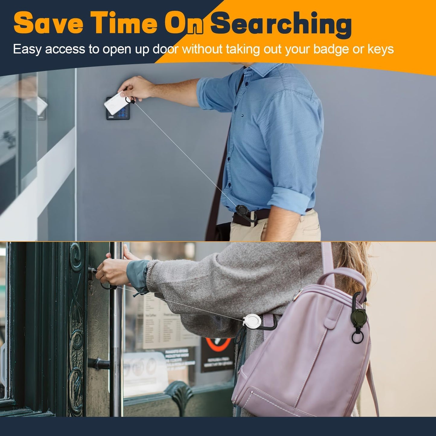 Durable Keychain with Retractable Reel for Keys and ID Cards