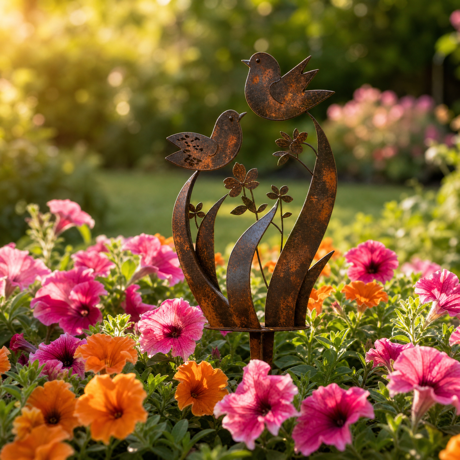 Rustic Bird & Wildflower Garden Stake for Garden & Patio Decor