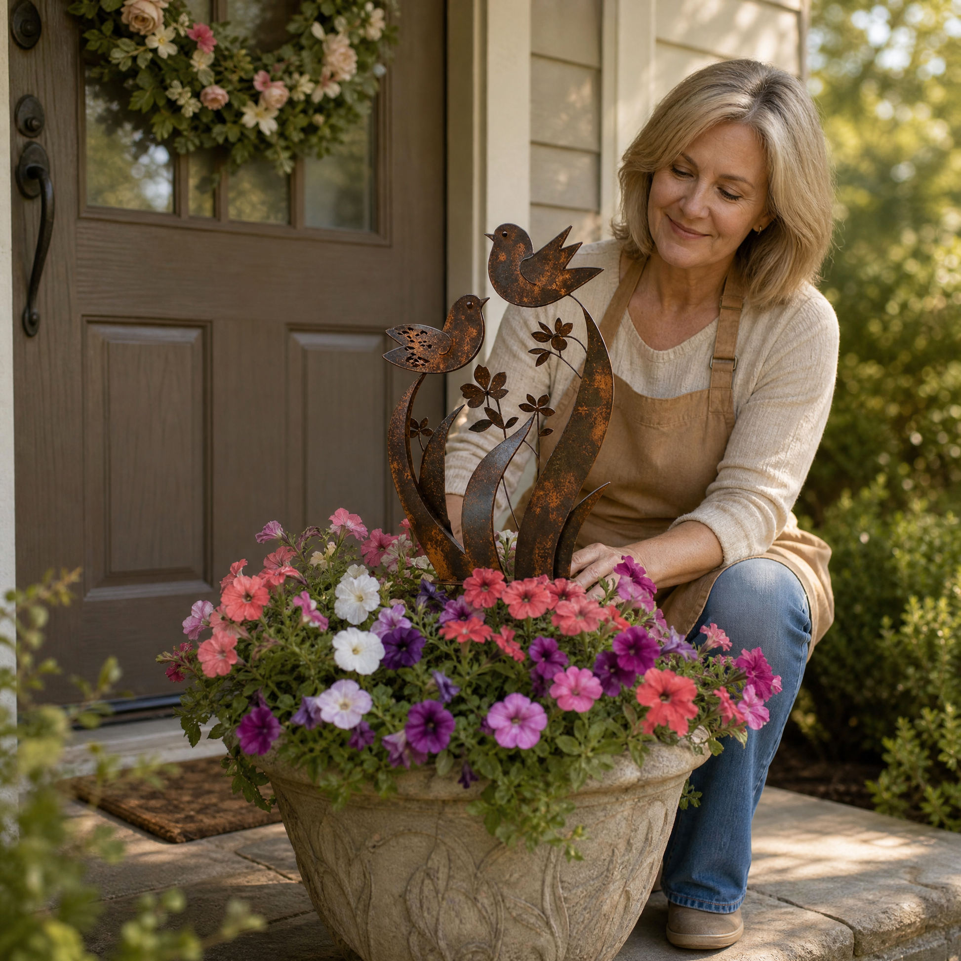 Rustic Bird & Wildflower Garden Stake for Garden & Patio Decor