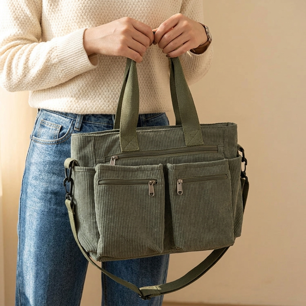Clovera™ – Multi Pocket Corduroy Shoulder Bag