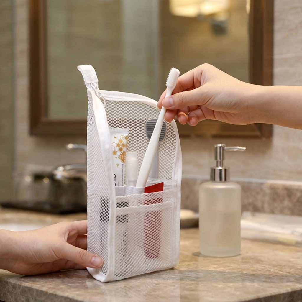 Self Standing Travel Toiletry Pouch Organizer for Toothbrush & Accessories