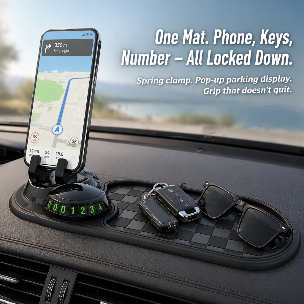 GripNest™ — Pin Your Phone, Flash Your Parking Number & Tame the Dashboard in One Pad