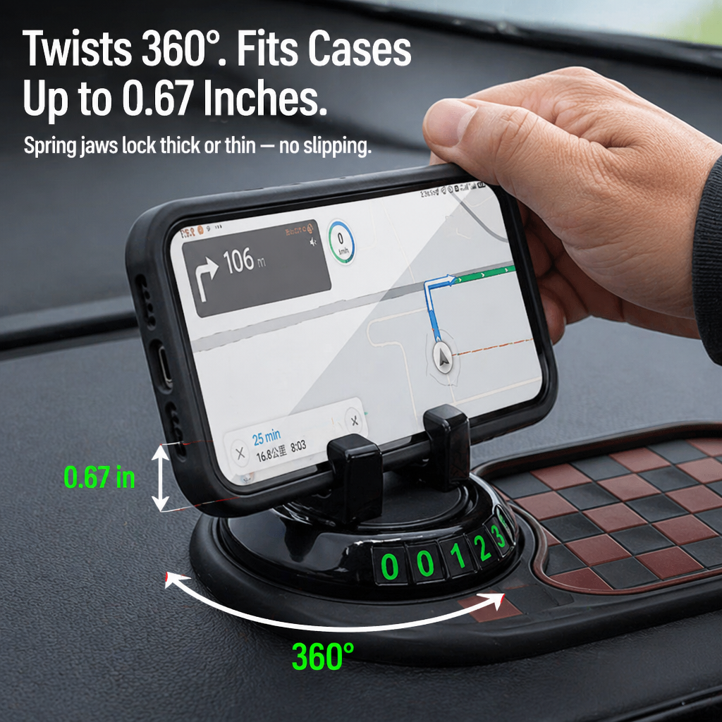 GripNest™ — Pin Your Phone, Flash Your Parking Number & Tame the Dashboard in One Pad