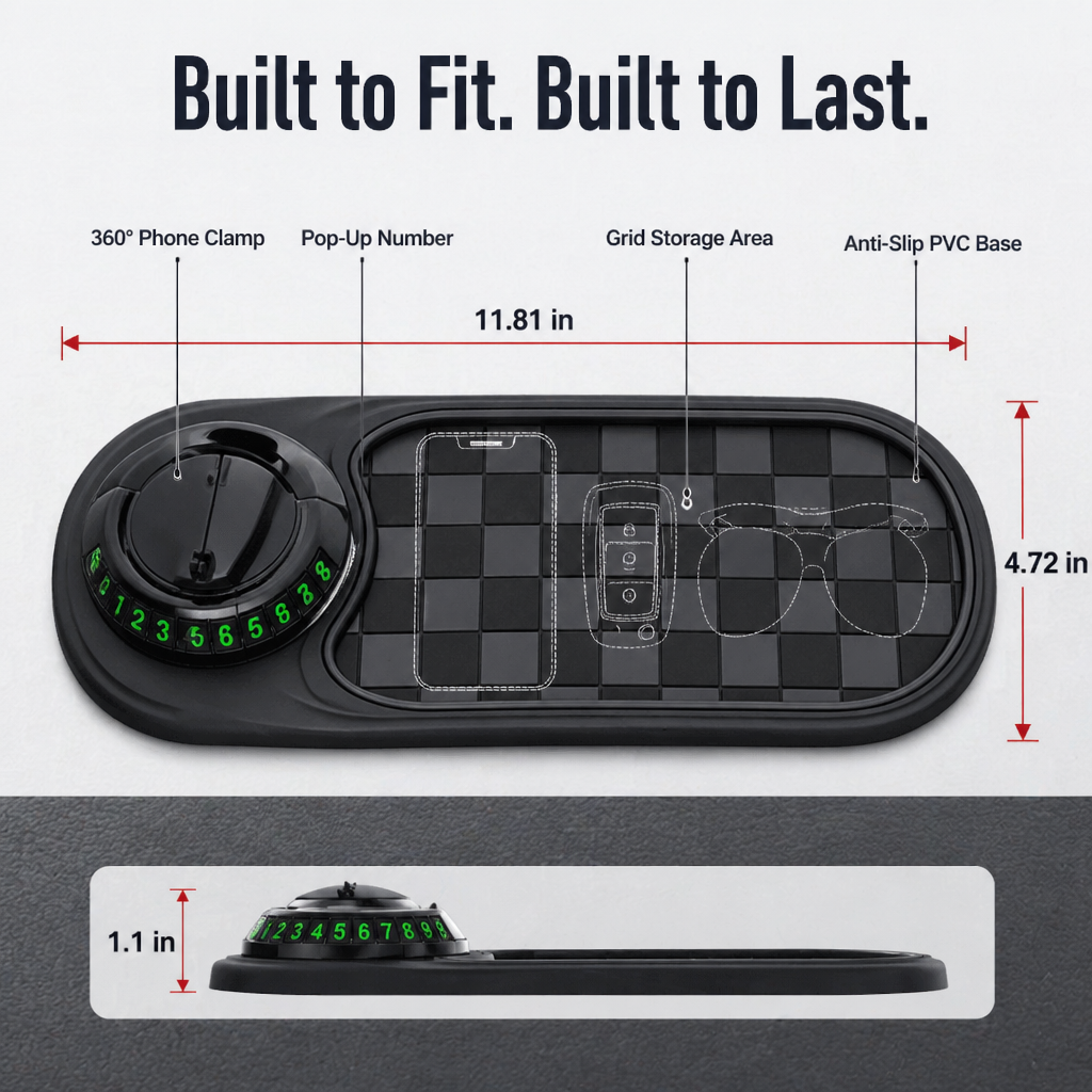 GripNest™ — Pin Your Phone, Flash Your Parking Number & Tame the Dashboard in One Pad