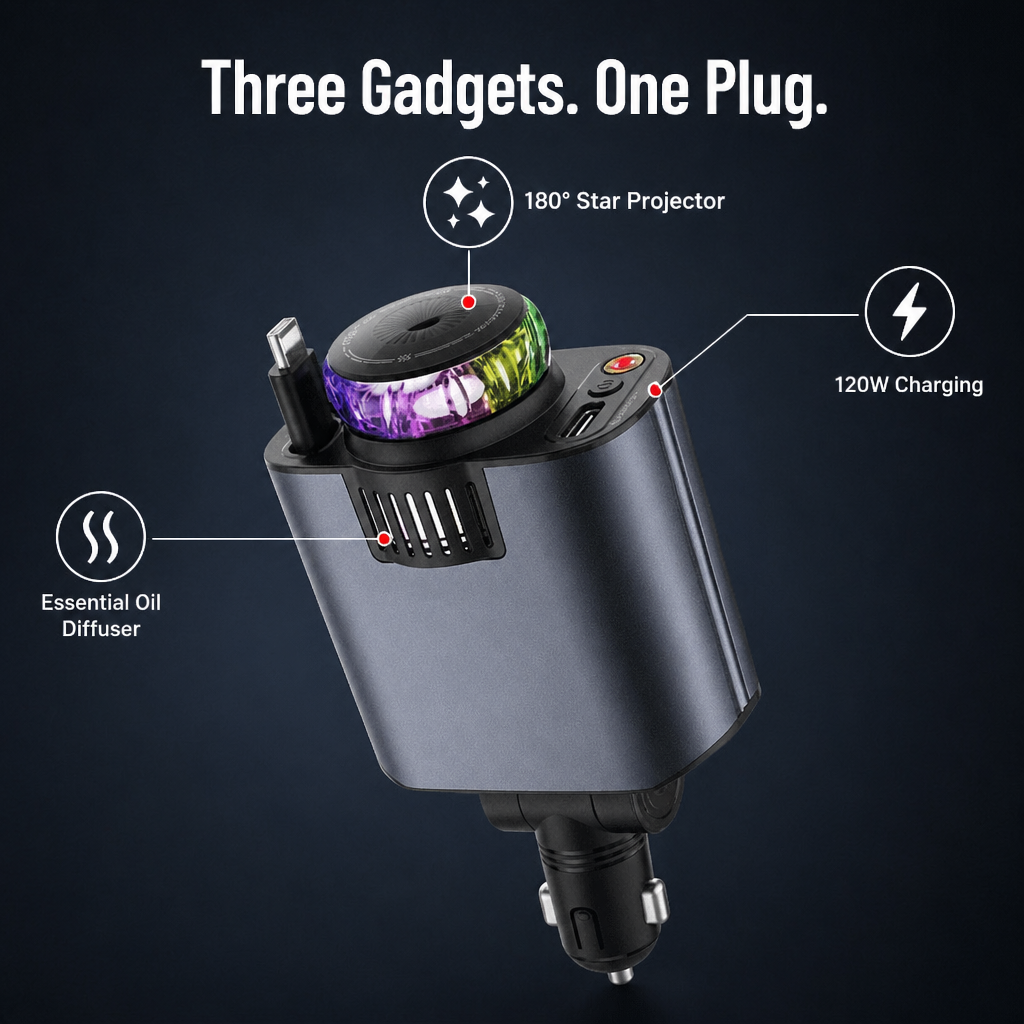 LumiVibe™ — Charge, Scent & Star-Project Your Car From One Plug