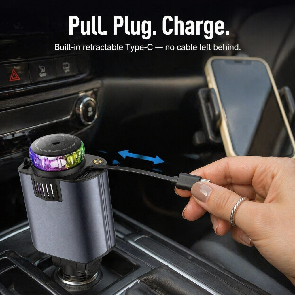 LumiVibe™ — Charge, Scent & Star-Project Your Car From One Plug