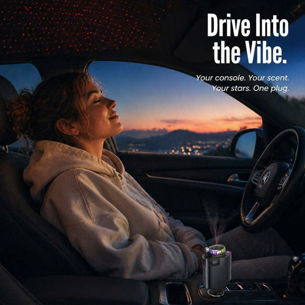 LumiVibe™ — Charge, Scent & Star-Project Your Car From One Plug