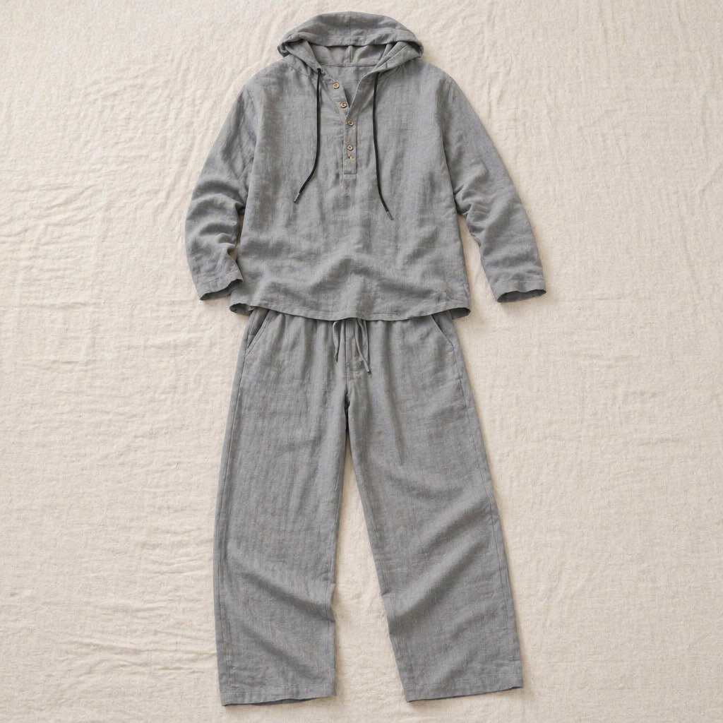 Drakescape™ – Relaxed Hooded Linen Henley Top & Pants Set