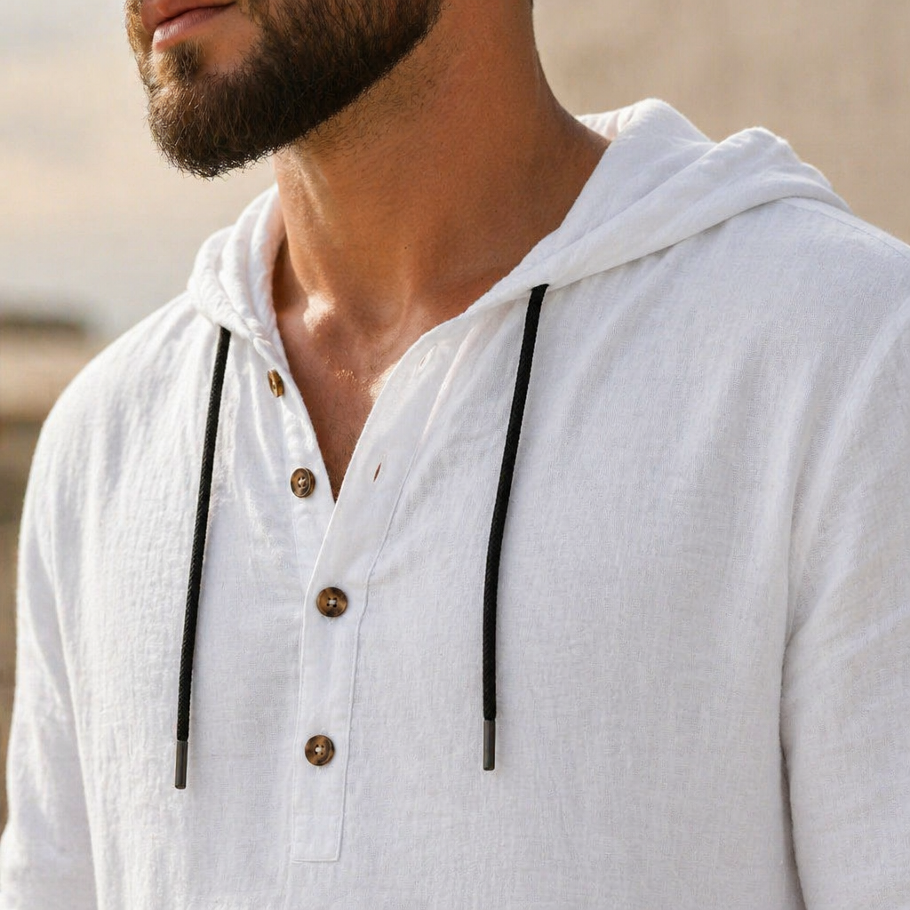 Drakescape™ – Relaxed Hooded Linen Henley Top & Pants Set